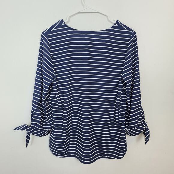 Talbots Blue White Striped 3/4 Sleeve Nautical Sailor V-Neck Blouse Size Small P - Picture 6 of 7